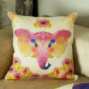 Gift Colorful Elephant & Flower Design Jute Cushion (Set Of 2)