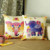Colorful Elephant & Flower Design Jute Cushion (Set Of 2) Online