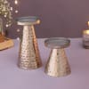 Gift Conical Metal Candle Stands With Candles (Set of 2)
