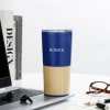 Gift Current Mood: Nope - Personalized Blue Tumbler With Wooden Base