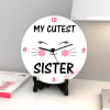 Gift Cutest Sister Ever Round Clock With Wooden Stand