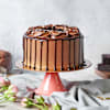 Gift Dark Chocolate Ganache Cake With Basket Of Peach Roses