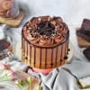 Buy Dark Chocolate Ganache Cake With Basket Of Peach Roses (Half kg)
