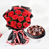 Decadent Chocolate Truffle Cake And Red Roses Bouquet Combo Online