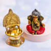 Decorated Ganpati with Brass Laxmi Diya Online