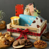 Delicious Sweets And Candle In Wooden Basket Online