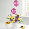 Delightful Colourful Balloons Roses And Mixed Fruit Cream Cake Combo Online