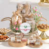 Delightful Treats Rakhi And Metal Basket Hamper Online