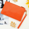 Gift Diamante Textured PU Wallet With Wristlet - Orange