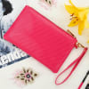 Gift Diamante Textured PU Wallet With Wristlet - Pink