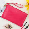 Diamante Textured PU Wallet With Wristlet - Pink Online