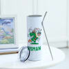 Gift Dino Football Player - Personalized Stainless Steel Tumbler With Straw