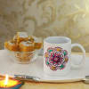 Diwali Design Ceramic Mug with Moong Badam Barfi Online
