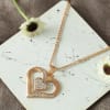 Gift Double Heart Studded Rose Gold Finish Necklace