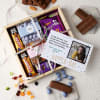 Dragees And Chocolates In Wooden Tray With Personalized Birthday Card Online