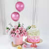 Dreamy Blushing Balloons Roses And Pink Ombre Roses Cream Cake Combo Online