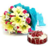Elegant Bouquet of Lilies Roses & Daisies with 1 kg Vanilla Cake Online