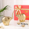 Gift Elegant Elephant Figurine And Lotus Candle Set - Set Of 2 - Gold