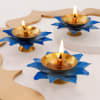 Buy Elegant Lotus Diya - Set Of 3 - Blue