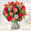 Elegant Red Tulip And Rose Christmas Arrangement Online