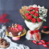Elegant Truffle Cake With Bunch Of Red Carnations (Half kg) Online