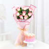 Enchanting Bliss - Pink Roses Bouquet With Mini Cake Online