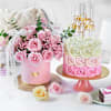 Enchanting New Year Pink Bloom And Cake Combo Online