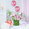 Enticing Florals Balloons And Heart-Shaped Pink Love Cake Rosette Combo Online