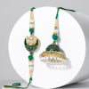 Gift Exquisite Green Bhaiya Bhabhi Rakhi Set