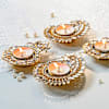 Shop Exquisite Mirror Embellished Kalash And Mayur Pankhi Diyas - Set Of 4