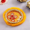 Fancy Stone Studded Yellow Bhaidooj Tikka Thali Online