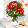 Flower Bouquet Shiny with X-Mas lights and with vase and 2 Ferrero Rocher Online