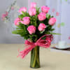 Buy Glass Vase of 10 Pink Roses with Black Forest Cake (Half Kg)