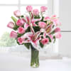 Glass Vase of 13 Pink Roses & 3 Lilies Online