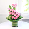 Glass Vase of 15 Pink Roses Online