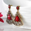 Gift Gold Oxidised Red Stone Earrings