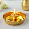 Gift Gold Plated Pooja Thali and Brass Karwa Set