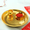 Gift Gold Plated Puja Thali Hamper with Clay Diya Set