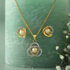 Golden Pearl and CZ Pendant and Earrings Set Online