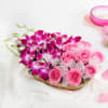 Gorgeous Purple Orchids & Pink Roses in Basket Arrangement Online