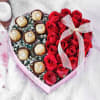 Gift Gourmet Chocolates and Red Roses in Heart Shaped Gift Box