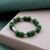 Gift Green Stone Bracelet With Oxidized Damru Charms
