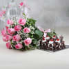 Half Kg Black Forest Cake with a Bunch of 12 Pink Roses Online