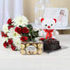Half Kg Chocolate Cake with 15 Mixed Flowers & Ferrero Rocher Box Online