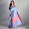 Gift Handloom Cotton Saree With Woven Border - Blue