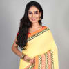 Buy Handloom Cotton Saree With Woven Border - Light Yellow