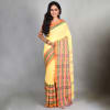 Handloom Cotton Saree With Woven Border - Light Yellow Online