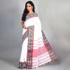 Gift Handloom Cotton Saree With Woven Border - White