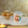 Happy Diwali Ceramic Mug with Moong Badam Barfi Online