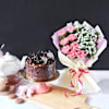 Hazelnut Crunch Cake With Bunch Of Light Carnations Online